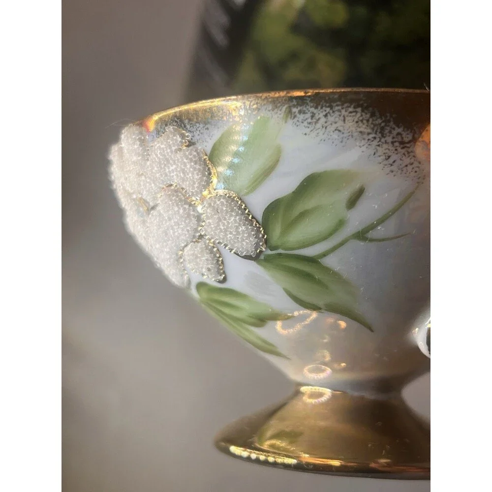 Vintage Japanese Moriage Beaded Lusterware Tea Cup Saucer Victoria Ceramics